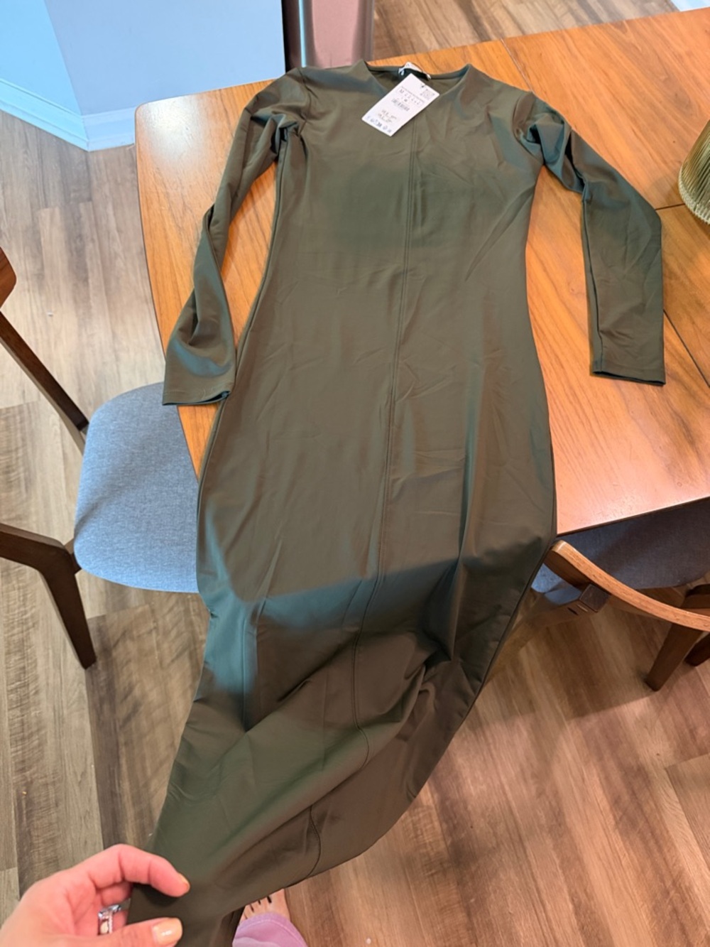 Zara Olive Green Long Sleeve Maxi Dress